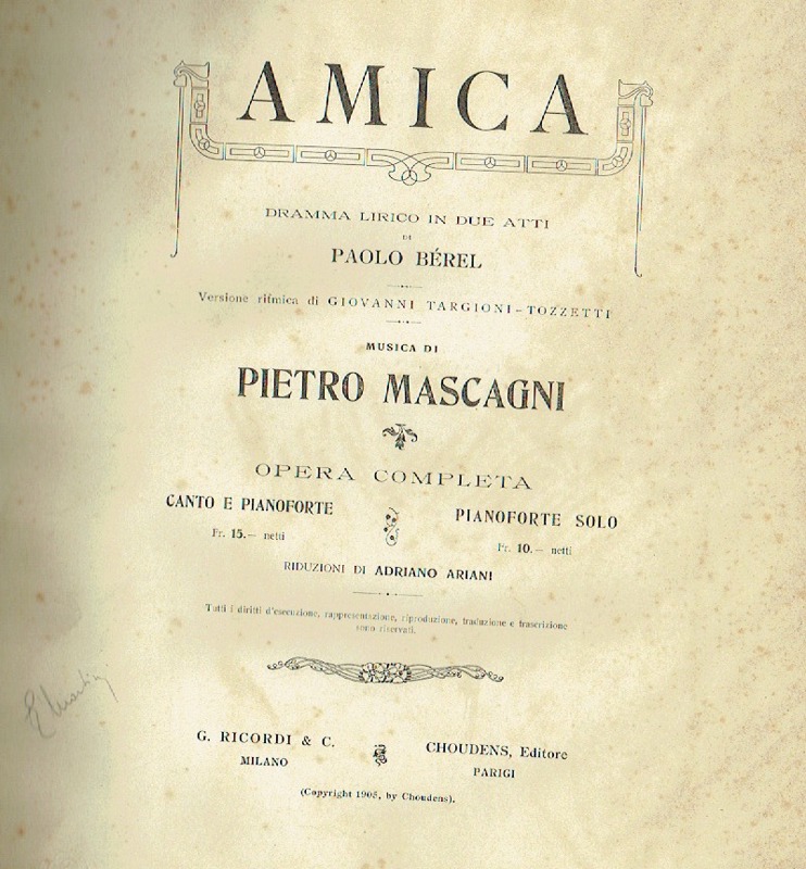 Copertina  Amica : dramma lirico in due atti